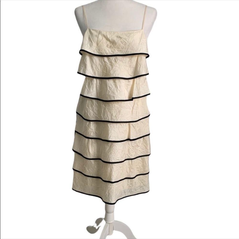 J Crew Cream and Black Silk Sleeveless Tiered Mini Dress | Size 8